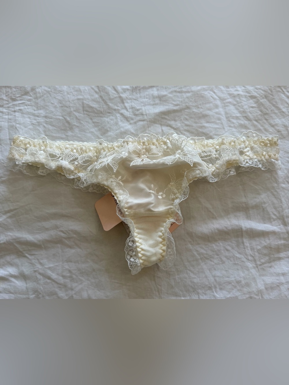 Agent Provocateur Ivory Lace-Trim Sheer Thong